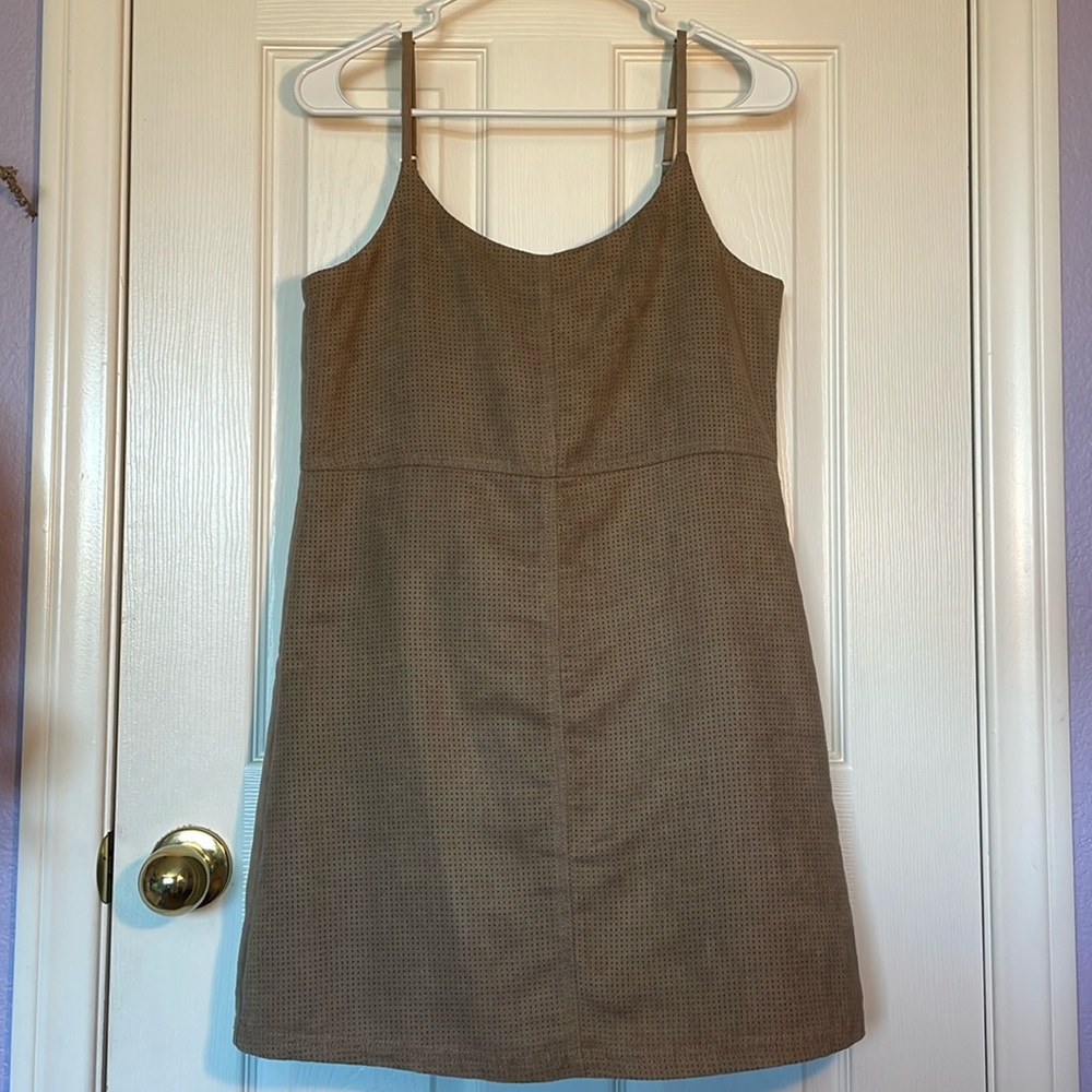 Faux leather tan mini dress